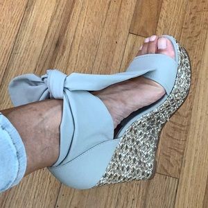 Donald J Pliner Tess Slate Natural front tie open toe Platform heels SZ 7.5 NWT